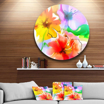 Bunch of Colorful Flowers Sketch - Floral Circle Metal Wall Decor
